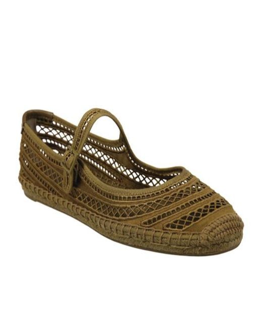 Tory Burch Green Perforated Cotton Mary Jane Espadrilles With Jute Midsole