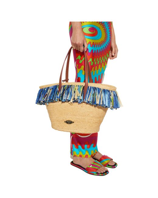 Emilio Pucci Blue Pucci Puccing Logo Plaque Fringed Beach Bag