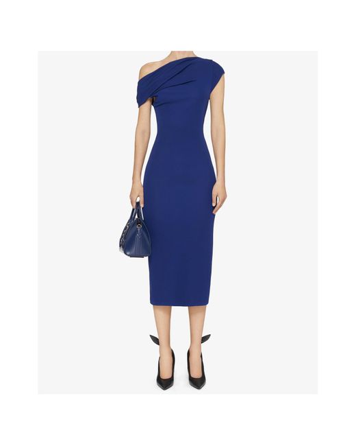 Givenchy Blue Asymmetric Draped Midi Dress