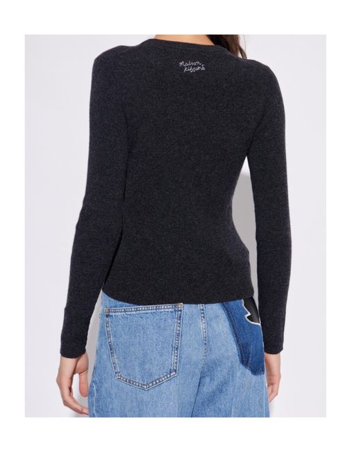 Maison Kitsuné Blue Maison Kitsuné Logo Embroidered Knitted Jumper