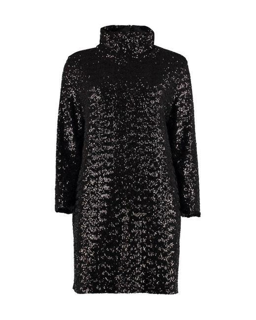 Fabiana Filippi Black Sequin Embellished High-Neck Mini Dress