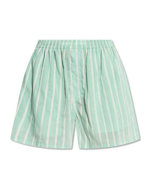 Balenciaga Green Striped Elastic Waist Shorts