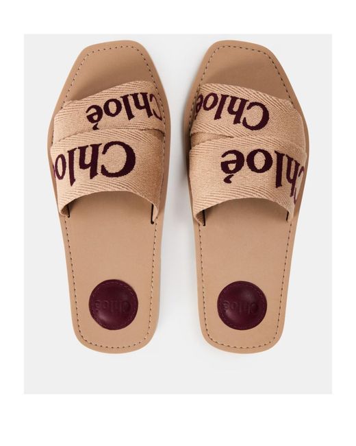 Chloé Brown Logo Slippers