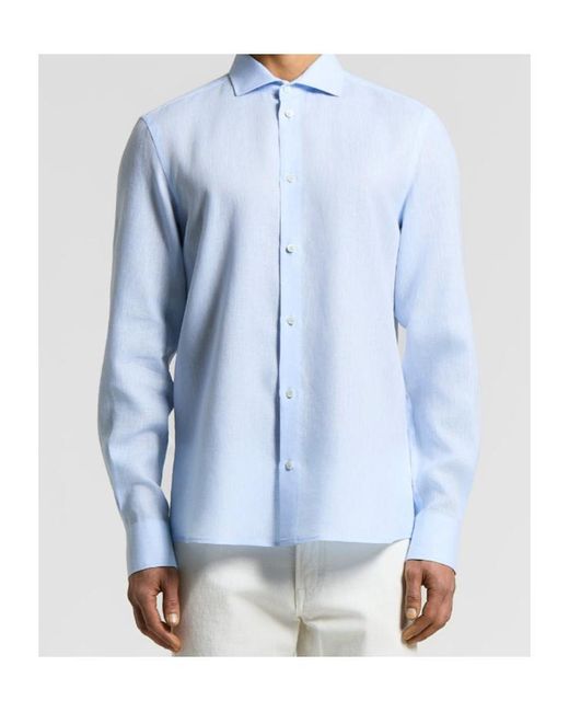 Peserico Blue Long-Sleeved Button-Up Shirt for men
