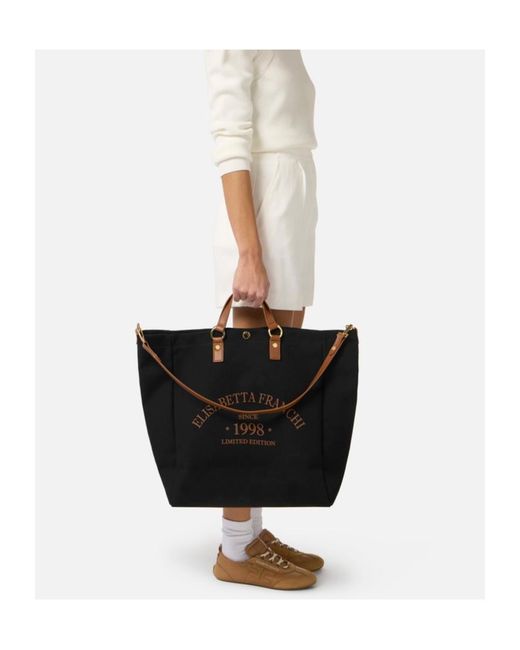 Elisabetta Franchi Black Logo Printed Tote Bag