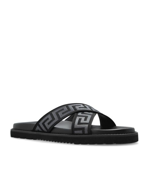 Versace Black Greca Open-Toe Slides for men