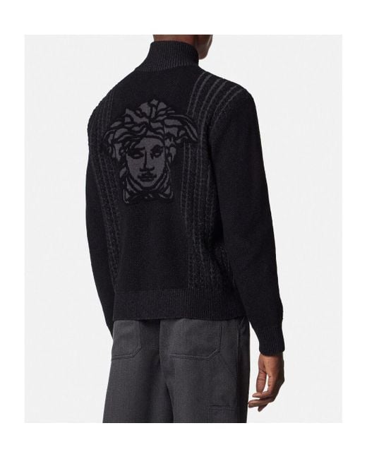 Versace Black Zipped Knitted Cardigan for men