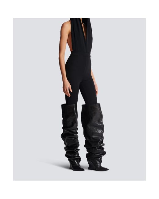 Balmain Blue Draped Bodysuit With Hood