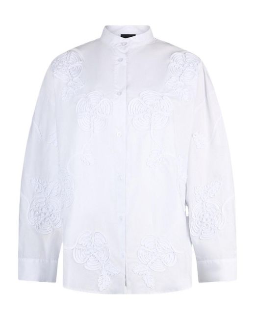 Liu Jo White Floral Embroidered Button-Up Shirt