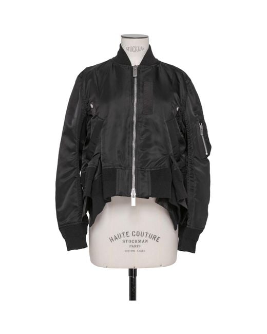 Sacai Black Zip-Up Bomber Jacket