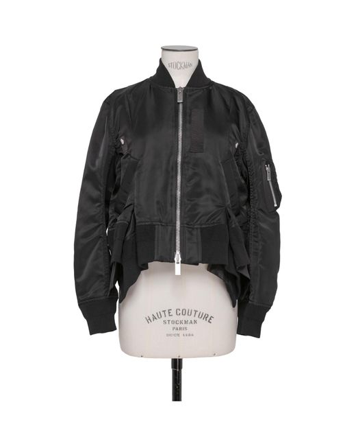 Sacai Black Zip-Up Bomber Jackets