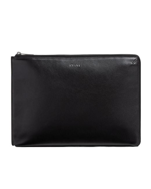 Zegna Black Leather Clutch Bag for men