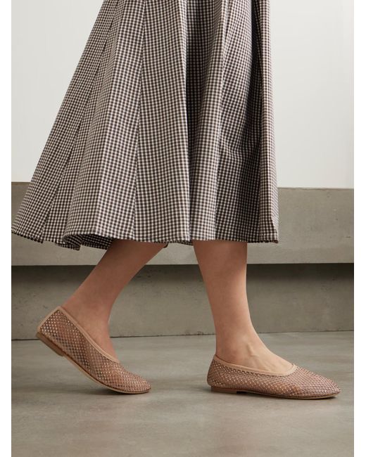 Staud Pink Alba Crystal-Embellished Mesh Ballet Flats