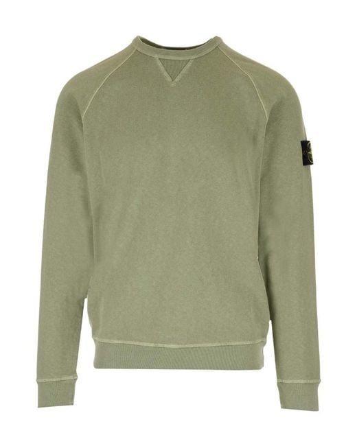 Stone Island Green Logo Patch Crewneck Sweatshirt for men