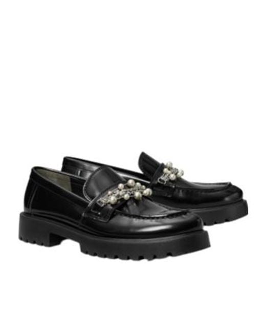 Tory Burch Black Embellished Lug Loafers