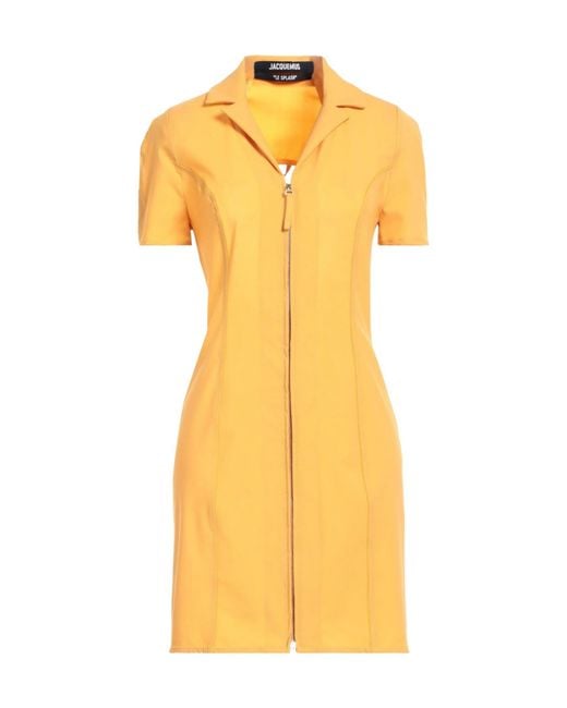 Jacquemus Yellow Solid-Color Wool Short-Sleeve Dress