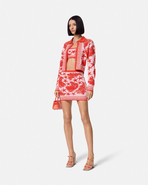 Versace Tresor De La Mer Towel Stitch Jacquard Collared Cardigan