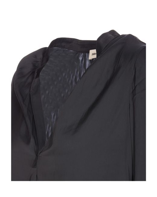 Zadig & Voltaire Black Gathered-Detailed V-Neck Shirt