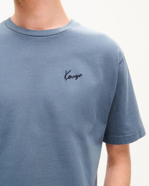 KENZO Blue Signature Embroidered T-Shirt for men