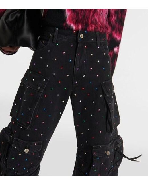 The Attico Black Fern Studded High-Rise Cargo Jeans