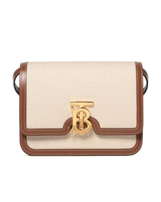 Burberry Natural Small Two-Tone Canvas And Leather Tb Bag