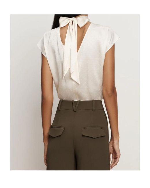 Veronica Beard White Ecru Dotted Cap-Sleeve Top