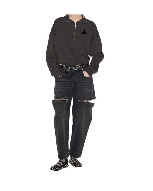 Isabel Marant Black Isabel Marant Étoile Ross Logo-Flocked Zip-Up Sweatshirt