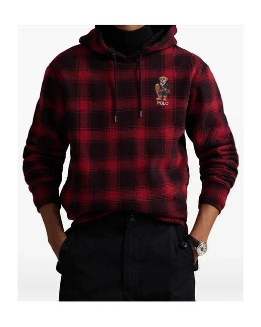 Ralph Lauren Red Polo Polo Bear Plaid Hoodie for men