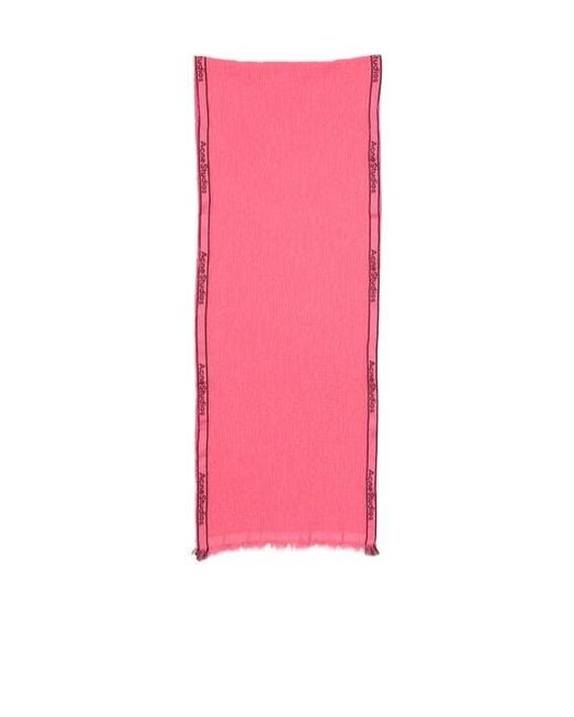 Acne Pink Logo Detailed Fringed Scarf for men