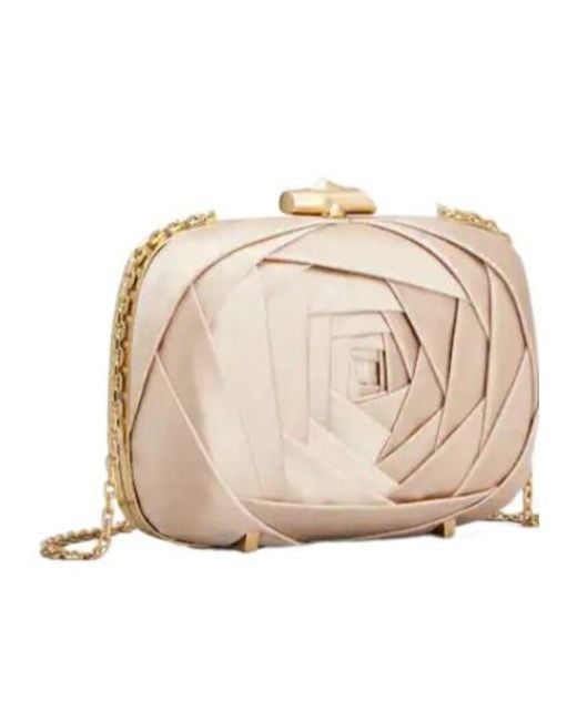 Roger Vivier Natural Pleated Satin Clutch Bag