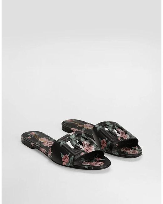Dolce & Gabbana Multicolor Rose Printed Flat Slippers