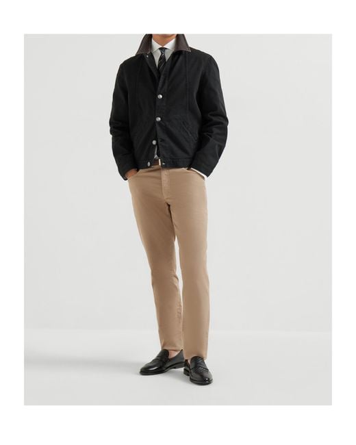 Brunello Cucinelli Black Garment-Dyed Outerwear Jacket for men