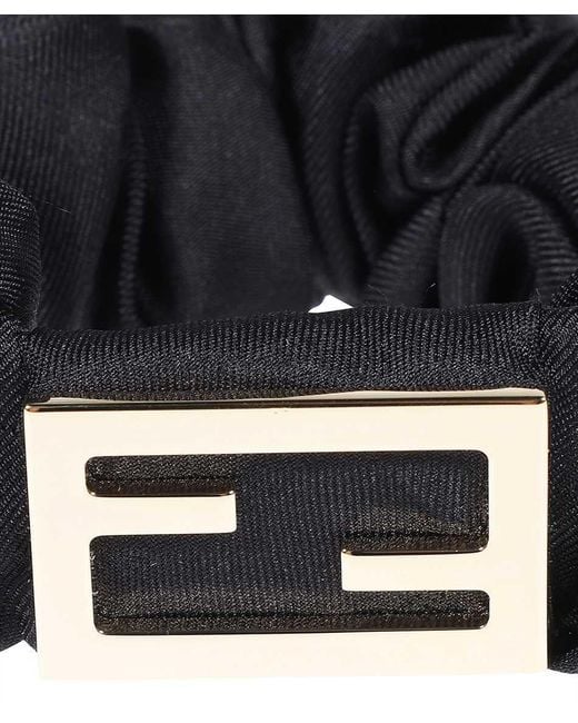 Fendi Black Logo-Plaque Silk Scrunchie