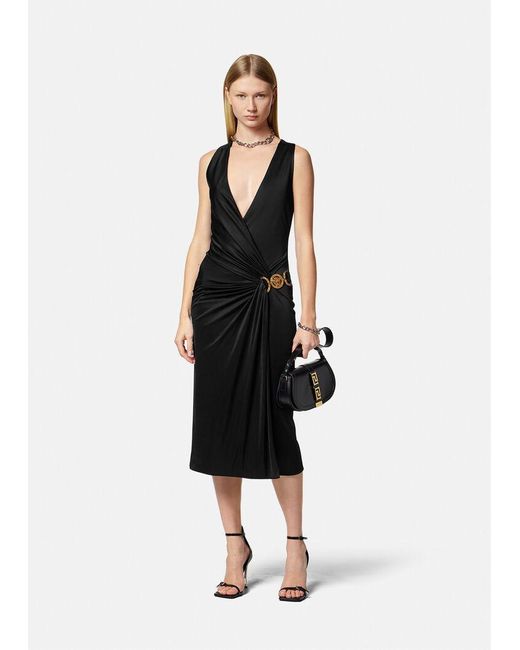 Versace Black Logo-Plaque Sleeveless Dress