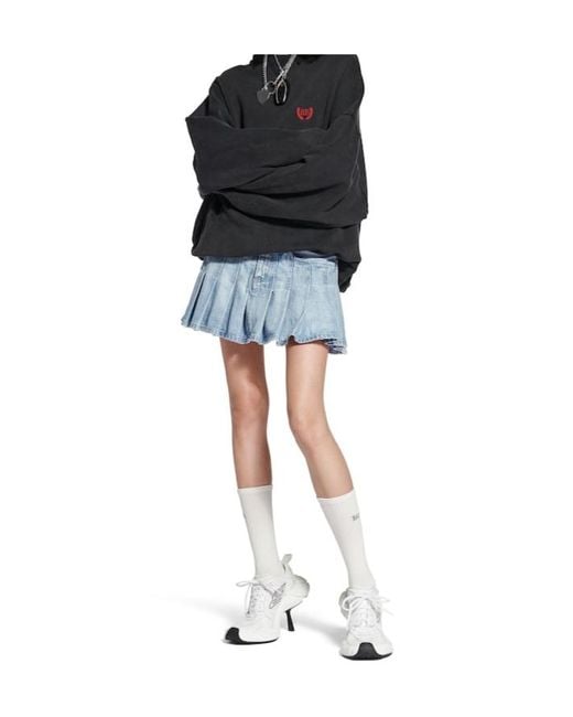 Balenciaga Blue Pleated Denim Mini Skirt