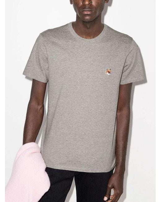 Maison Kitsuné Gray Fox Logo Embroidered T-Shirt for men