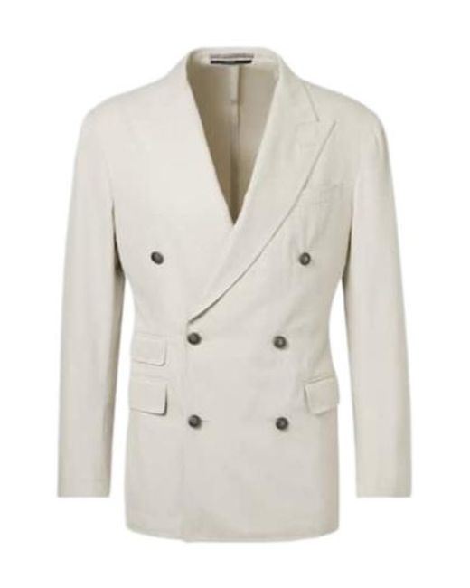 Dunhill White Double-Breasted Cotton And Cashmere Blazer for men