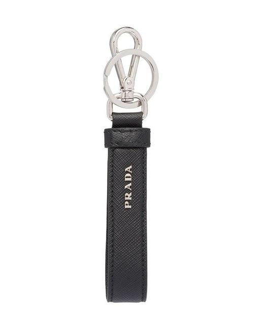 Prada White Logo Plaque Keyring for men