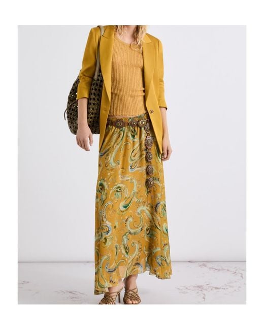 Marella Yellow Flared Crepon Skirt