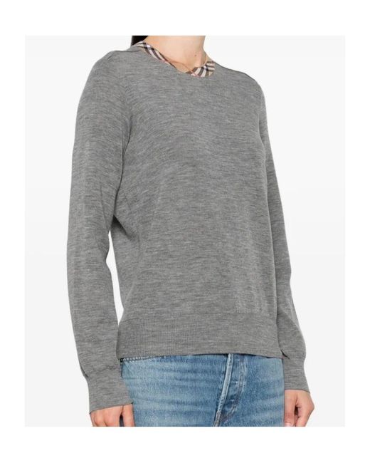 Burberry Gray Checked Crew Neck Pullover Clothing