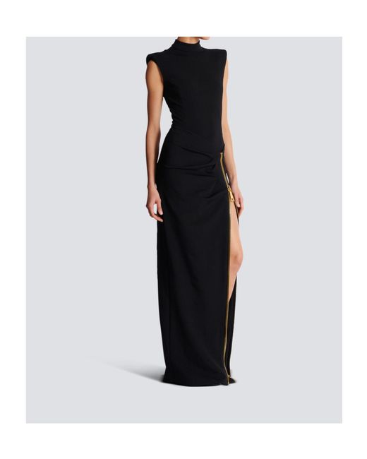 Balmain Black Long Jersey Dress With Zip