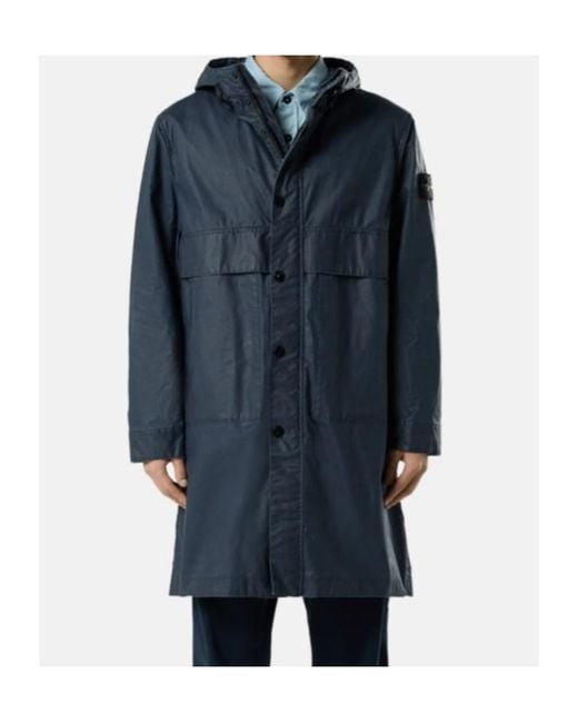 Stone Island Blue Logo Patch Hooded Parka for men