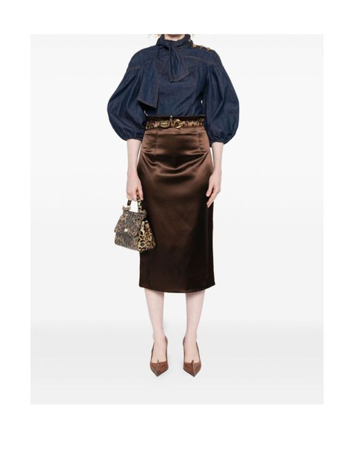 Dolce & Gabbana Brown Satin Midi Skirt
