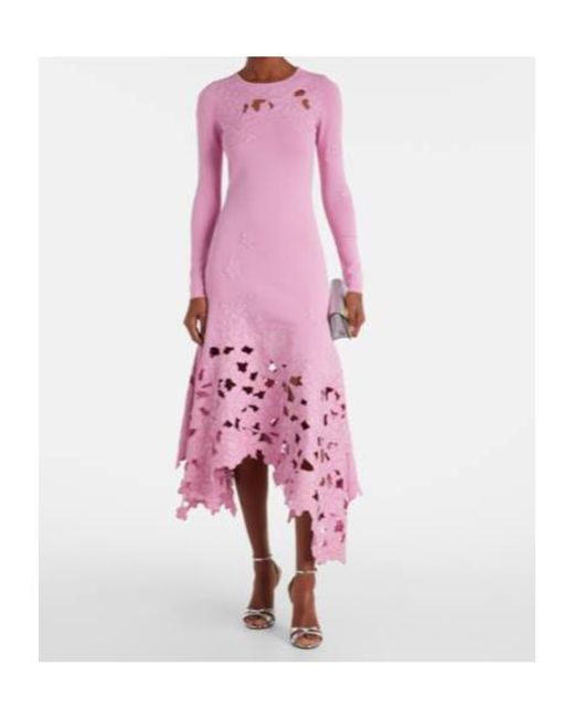 Oscar de la Renta Pink Floral Embroidered Midi Dress
