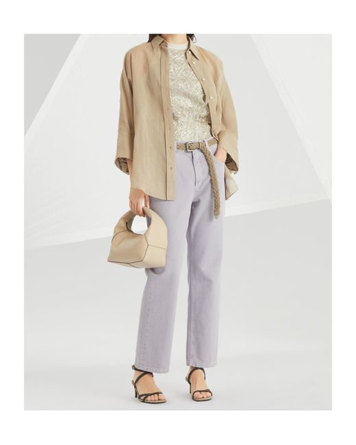 Brunello Cucinelli Gray Logo-Patch Flared Jeans
