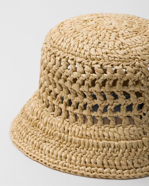 Prada Natural Logo Detailed Interwoven Bucket Hat