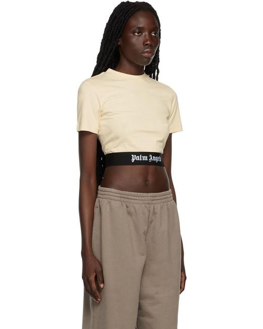 Palm Angels Natural Logo-Print Short-Sleeve T-Shirt