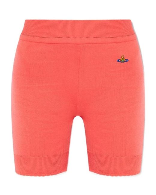Vivienne Westwood Logo Embroidered Ribbed-Knit Stretch Shorts