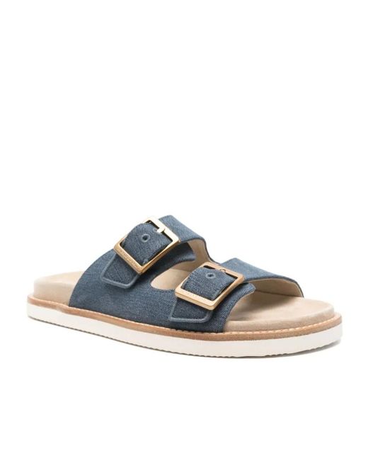 Brunello Cucinelli Blue Canvas Slides for men