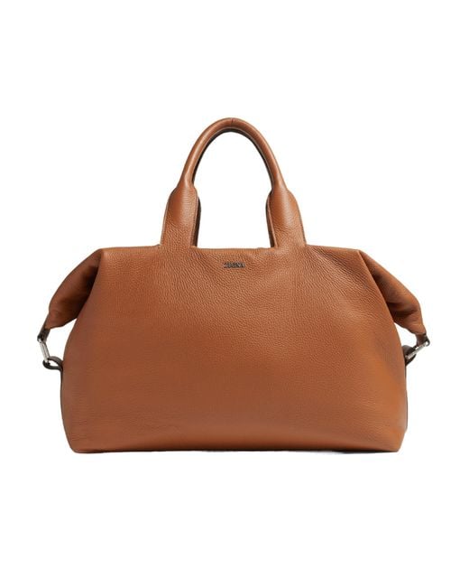 Zegna Brown Raglan Deerskin Holdall for men